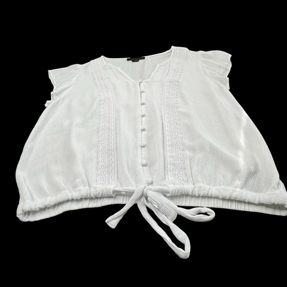 SANCTUARY White Bohemian Short Sleeve Button Down Top Blouse Women's Size S - Picture 9 of 16